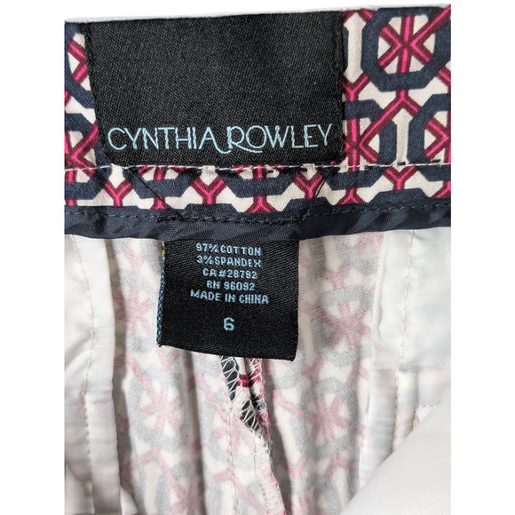 Cynthia Rowley Women's Size 6 Blue & Pink Geometric Print Ankle Chino Pants - Picture 9 of 9
